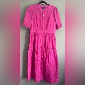 GAP Pink Lace Button-Down Midi Dress